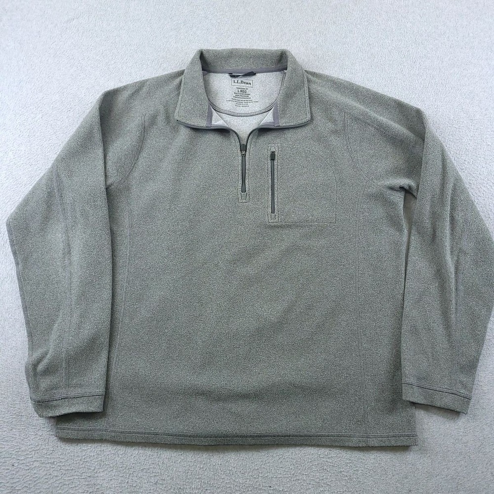 LL Bean Pullover Mens Large Regular Gray Trail Fleece Quarter Zip Chest Pocket